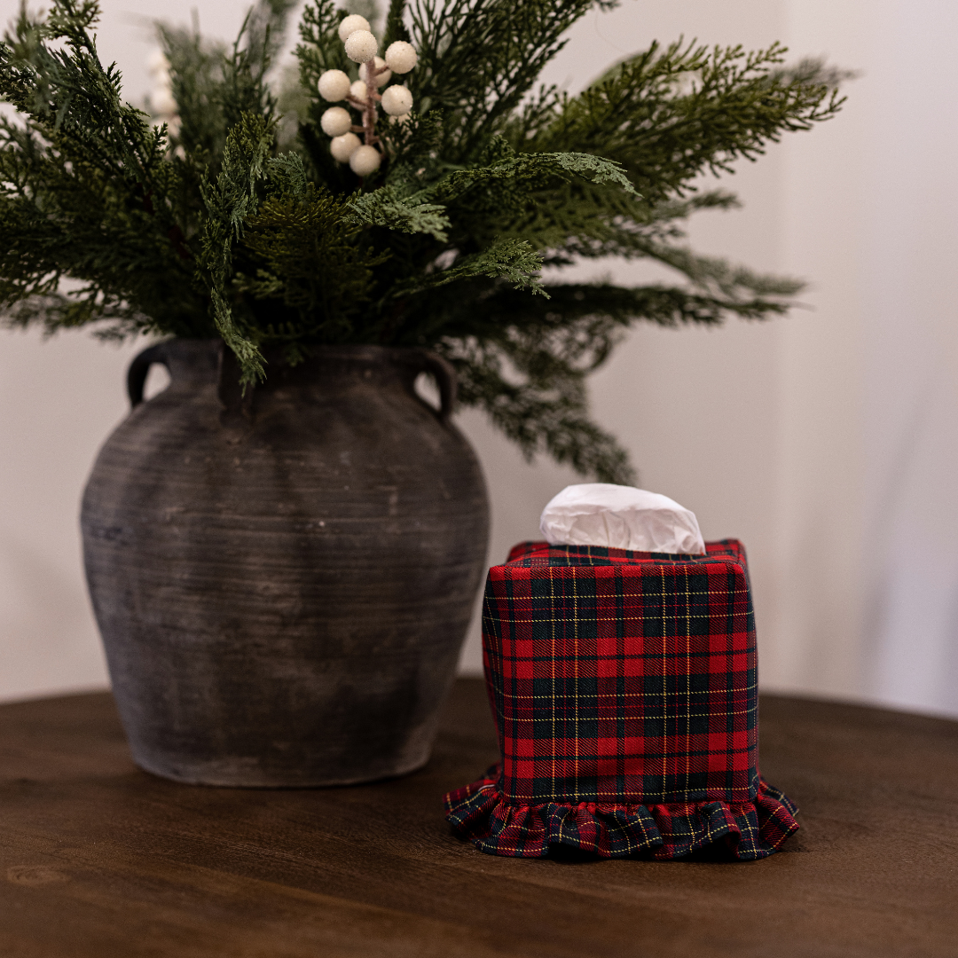 Red Plaid Cotton Tissue Box Cover By Luxe B Co. 