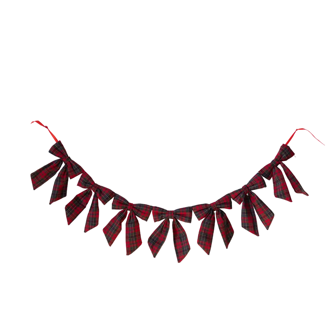 Red Plaid Fabric Bow Garland | By Luxe B Co.
