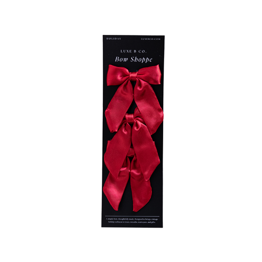 Red Satin Mini Fabric Bows with Clips Set By Luxe B Co. 