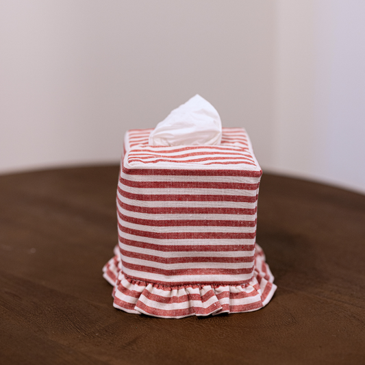Red Stripe Cotton Tissue Box Cover By Luxe B Co. 