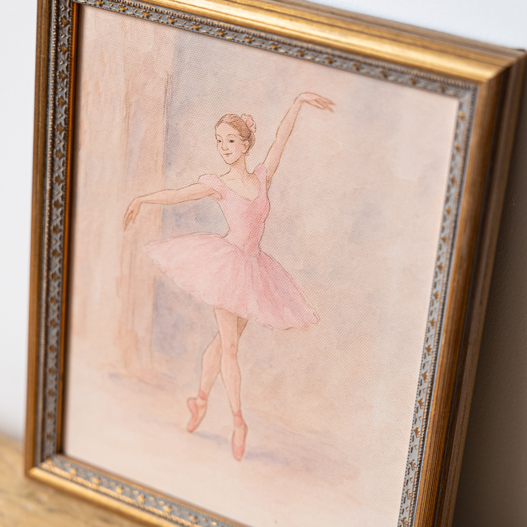 Rose en Pointe | Antique Inspired Brass Mould Framed Art By Luxe B Co.