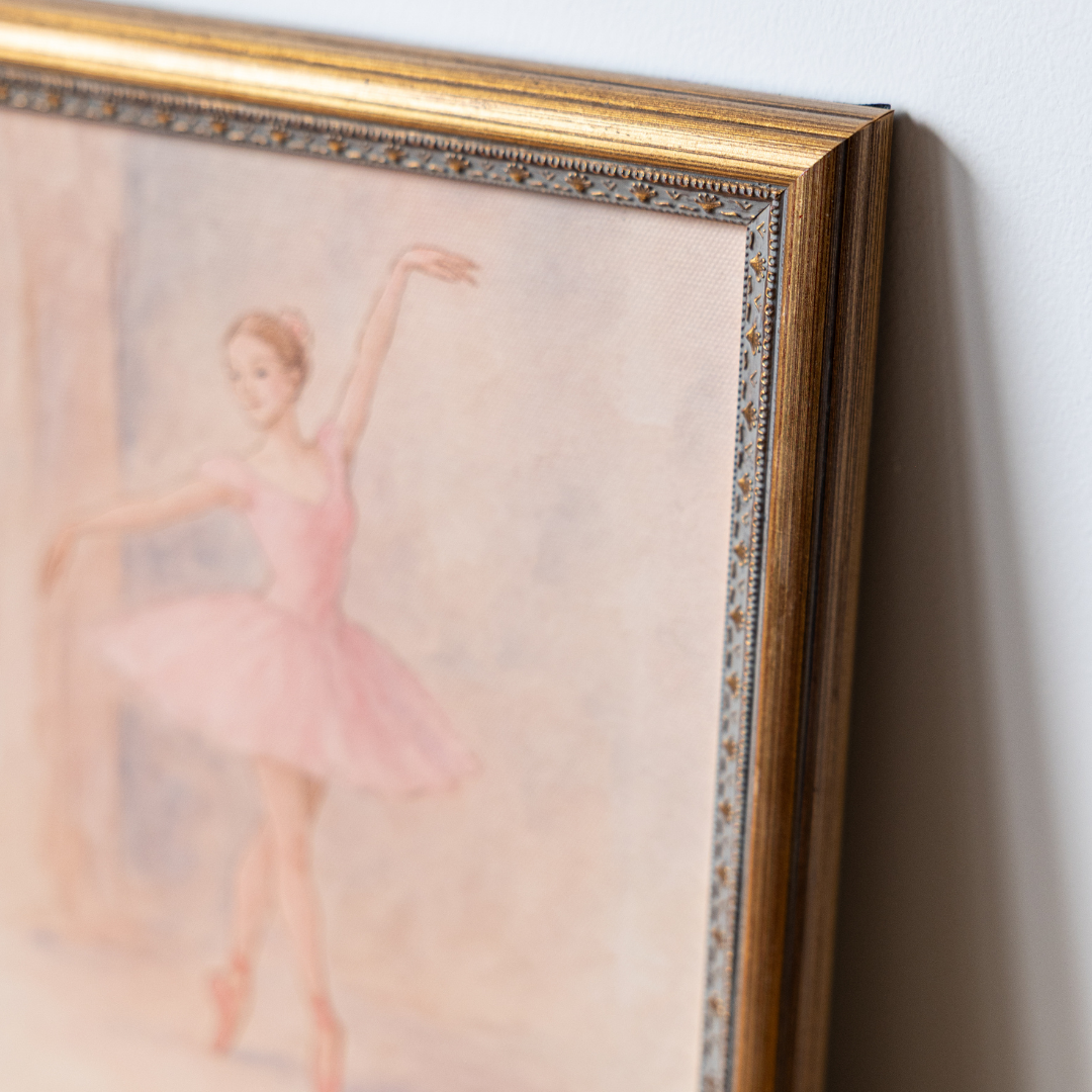 Rose en Pointe | Antique Inspired Brass Mould Framed Art By Luxe B Co.