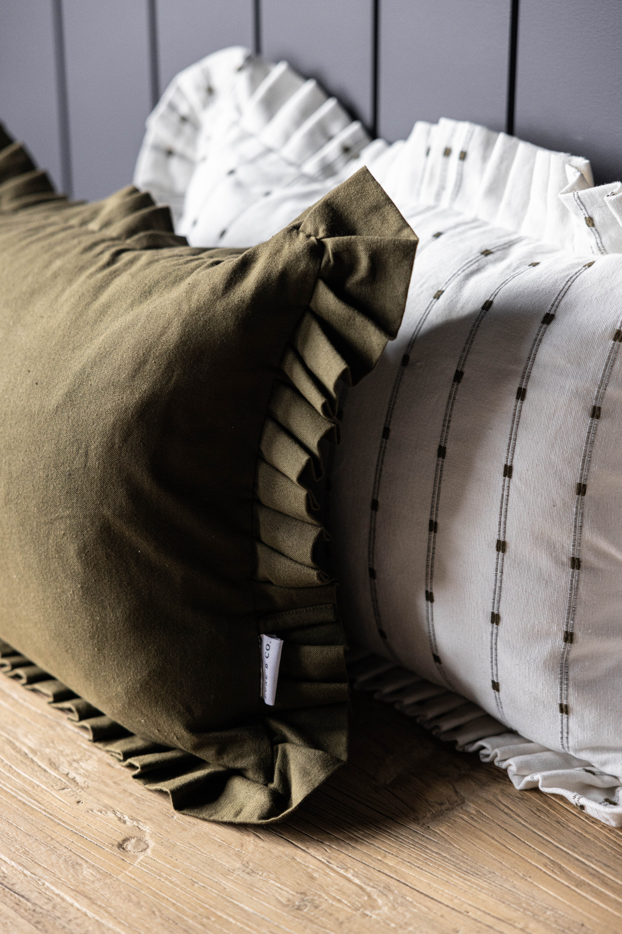 Ruffle Lumbar Pillow Cover Dark Olive Green | By Luxe B Co.