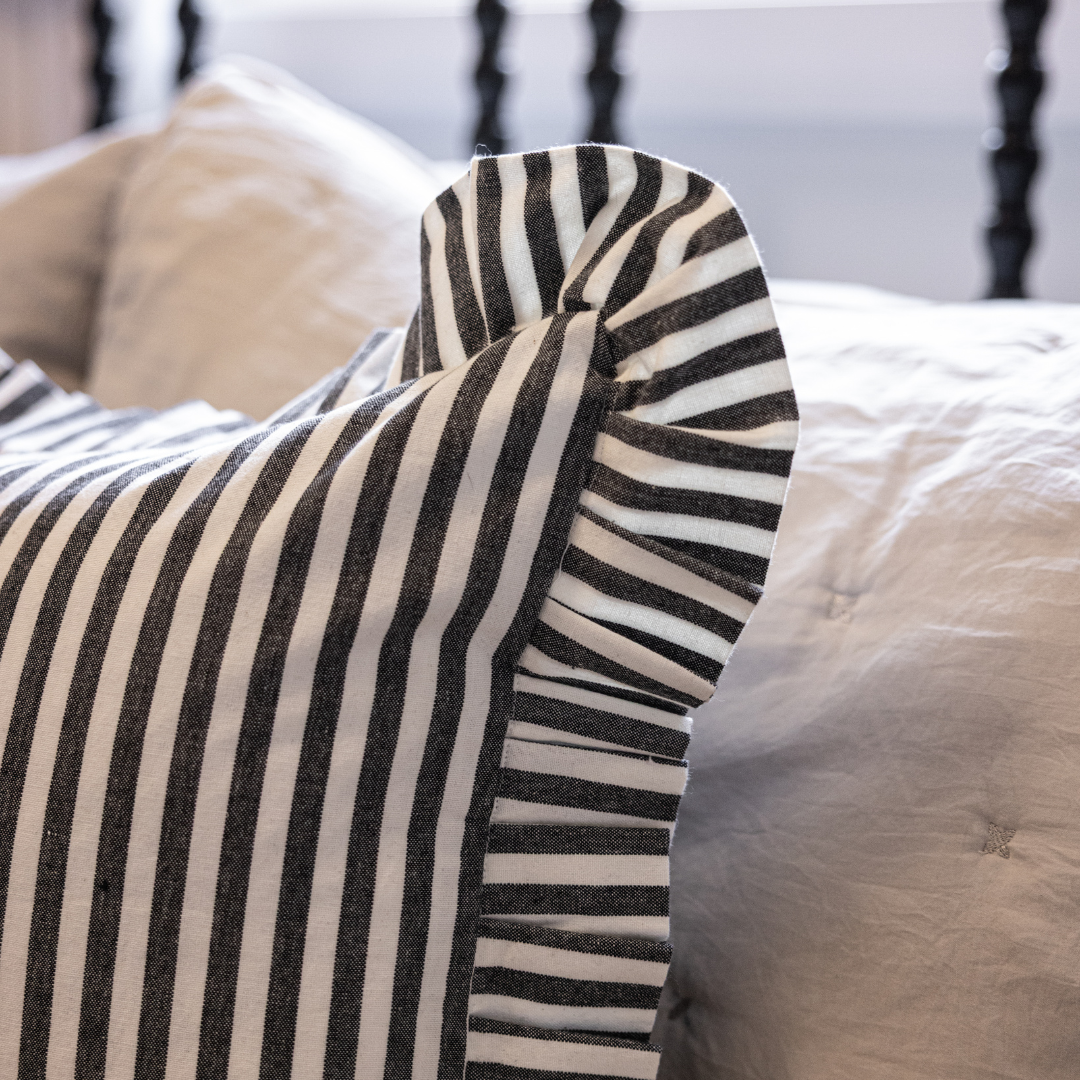 Ruffle Bolster Cover Charcoal Stripes By Luxe B Co. 