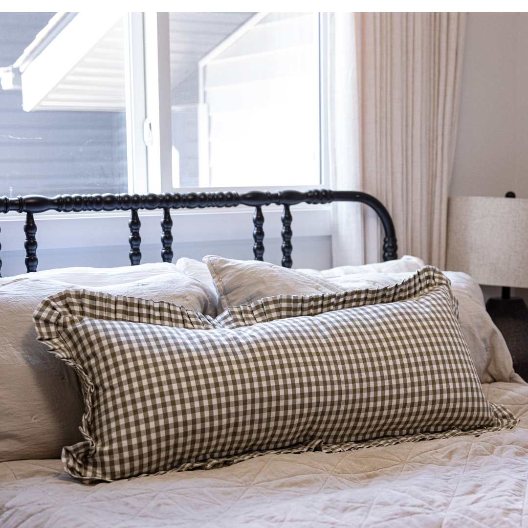 Ruffle Bolster Cover Olive Gingham By Luxe B Co.