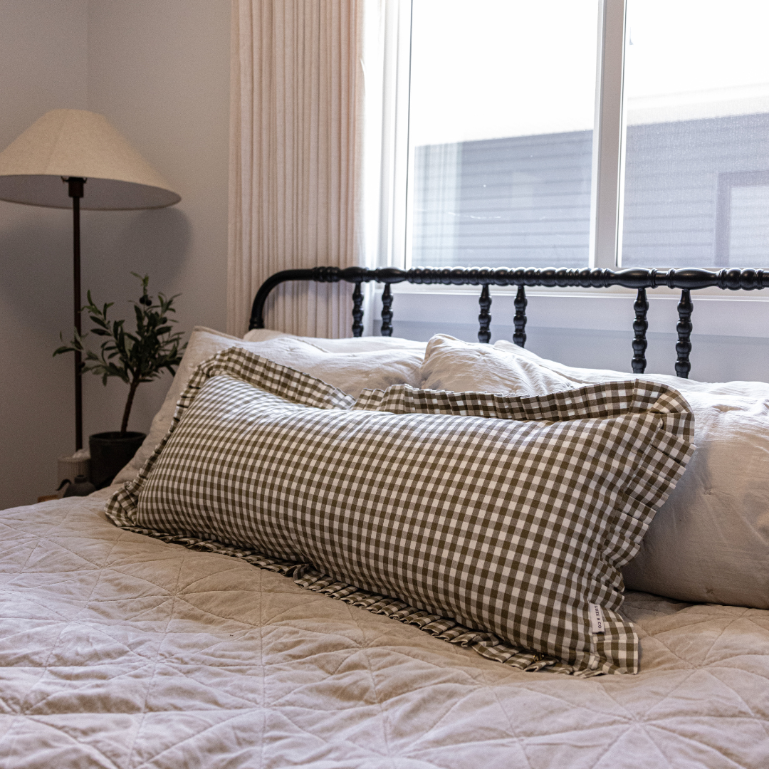 Ruffle Bolster Cover Olive Gingham By Luxe B Co.