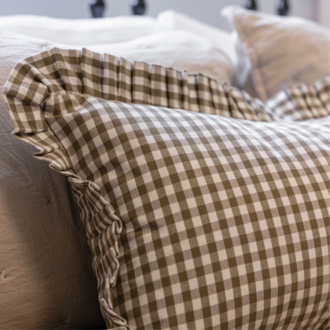 Ruffle Bolster Cover Olive Gingham By Luxe B Co.