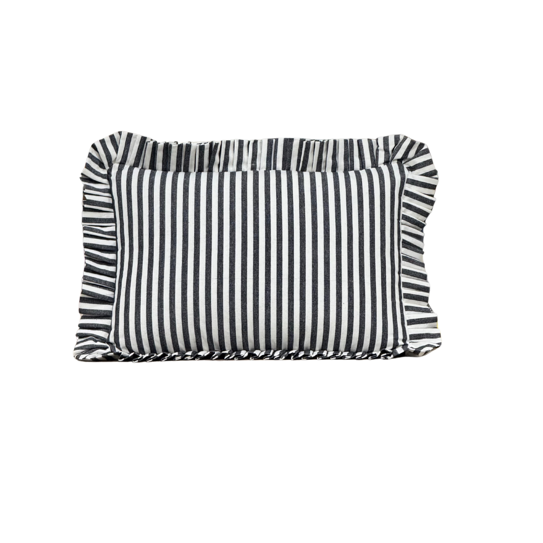 Ruffle Lumbar Pillow Cover Green White Stripes - Luxe B Co