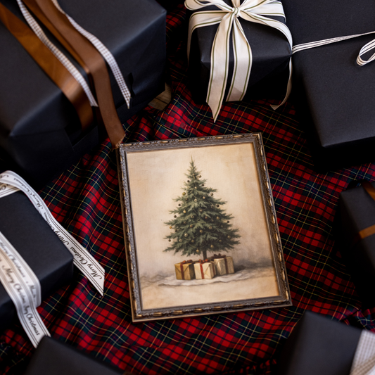 Rustic Christmas Tree | Silver Crown Leaf Framed Art