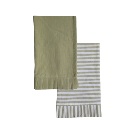 Sage Green & White Stripes Ruffle Kitchen Dish Towel | By Luxe B Co.