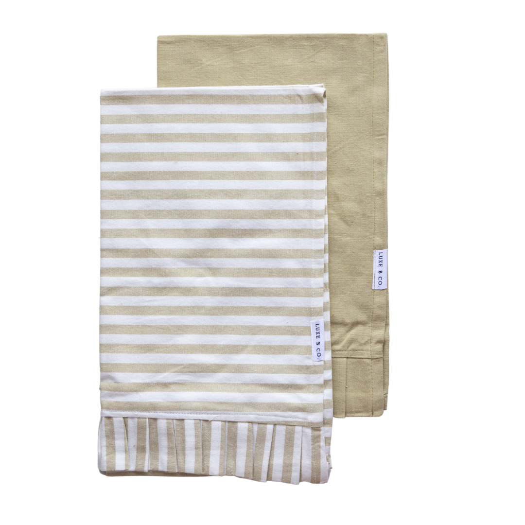 Sage Green & White Stripes Ruffle Kitchen Dish Towel | By Luxe B Co.