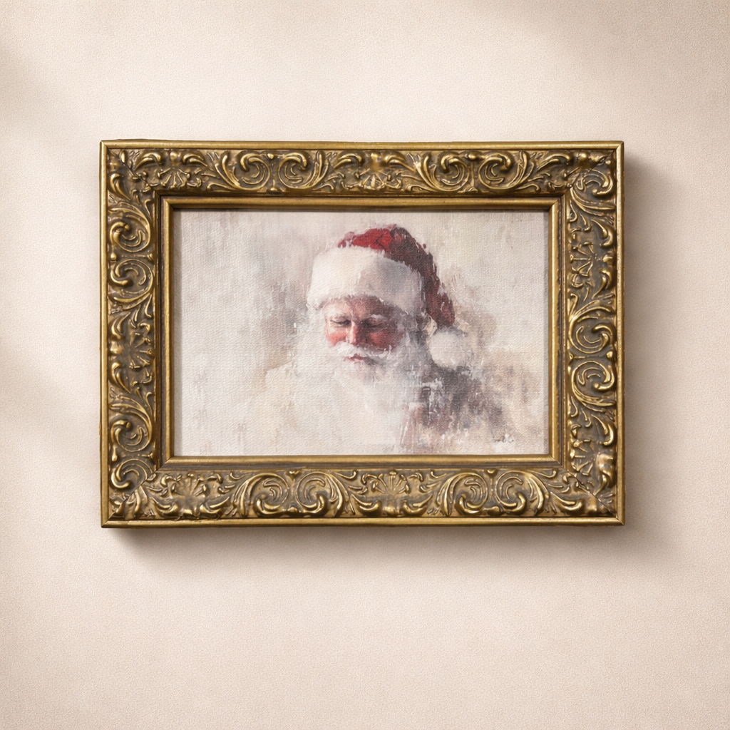 Antique-inspired brass framed art of Saint Nicholas by Luxe B Co, featuring detailed religious iconography in a vintage style.