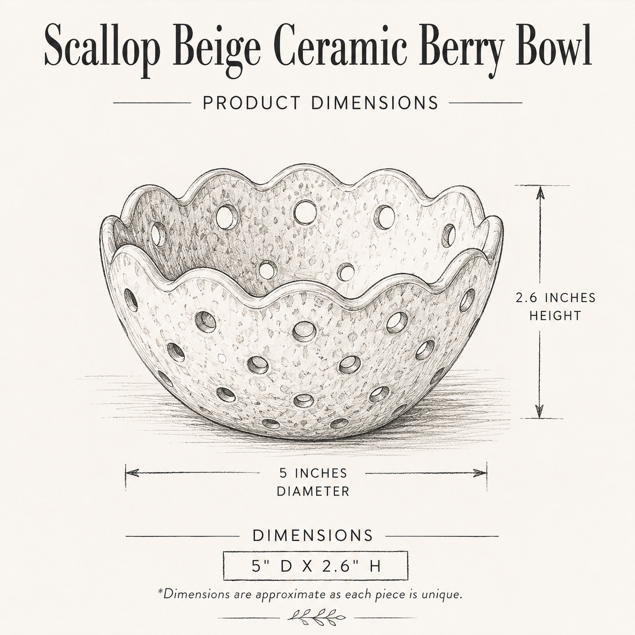 Scallop Beige Ceramic Berry Bowl By Luxe B Co. 
