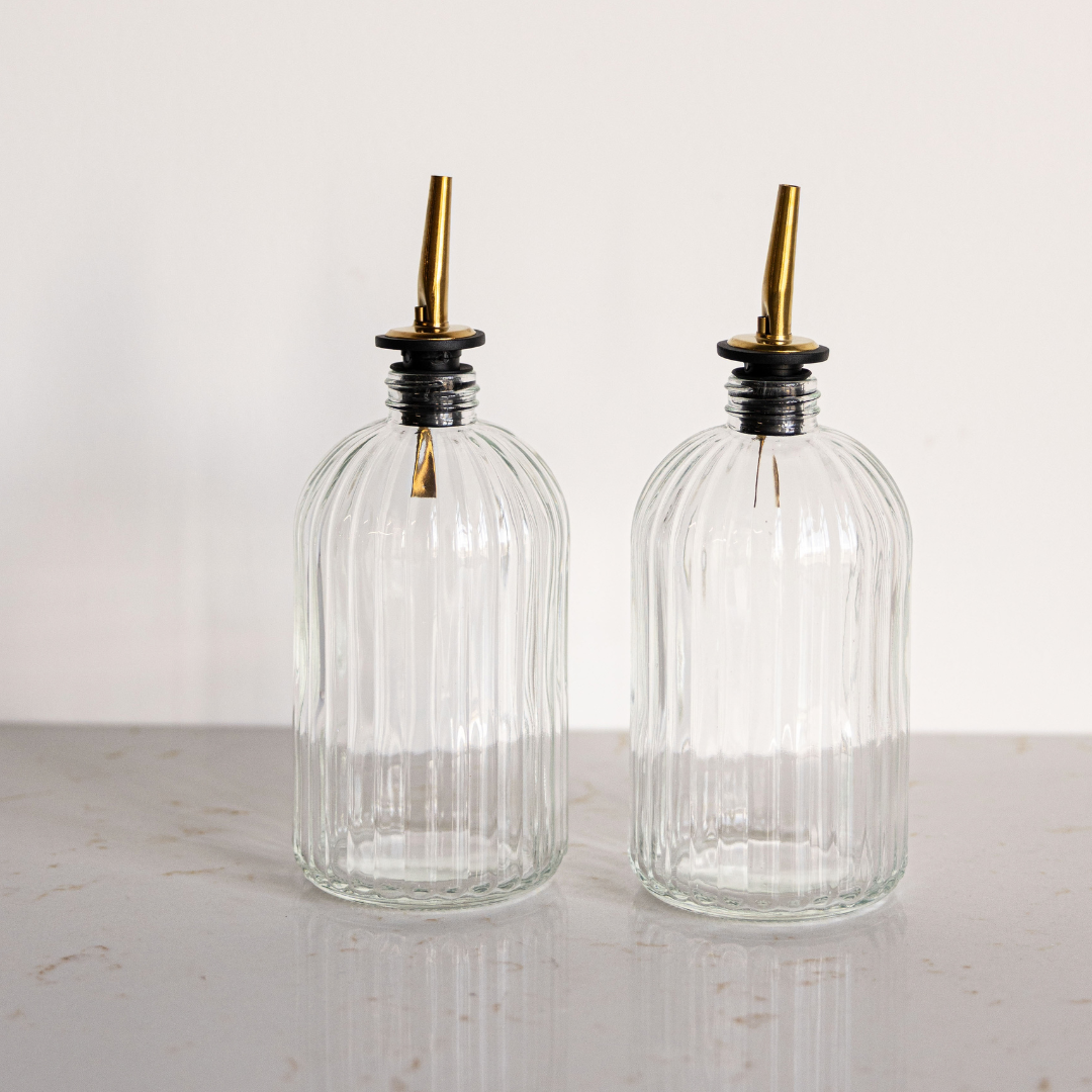Scallop Olive Oil & Vinegar Glass Bottles, 16 oz | Luxe B Co.