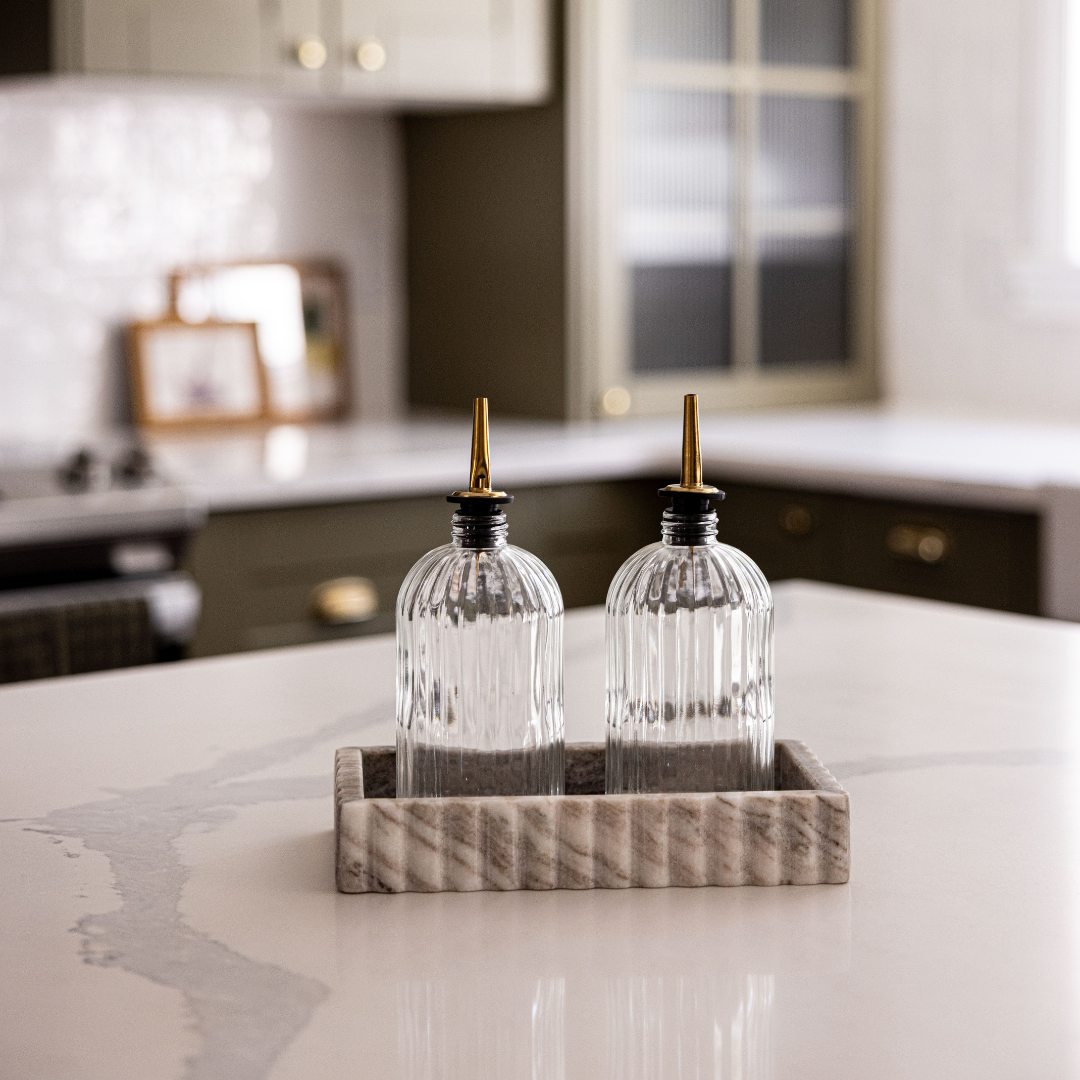 Scallop Olive Oil & Vinegar Glass Bottles | By Luxe B Co.