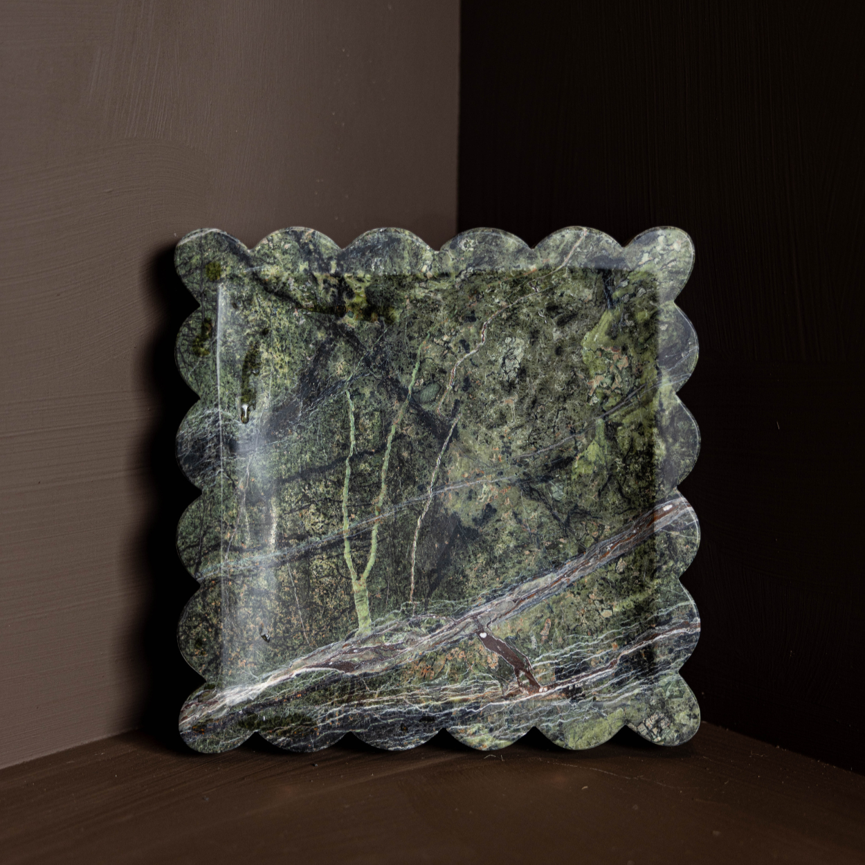 Scalloped Emerald Marble Tray | By Luxe B Co.