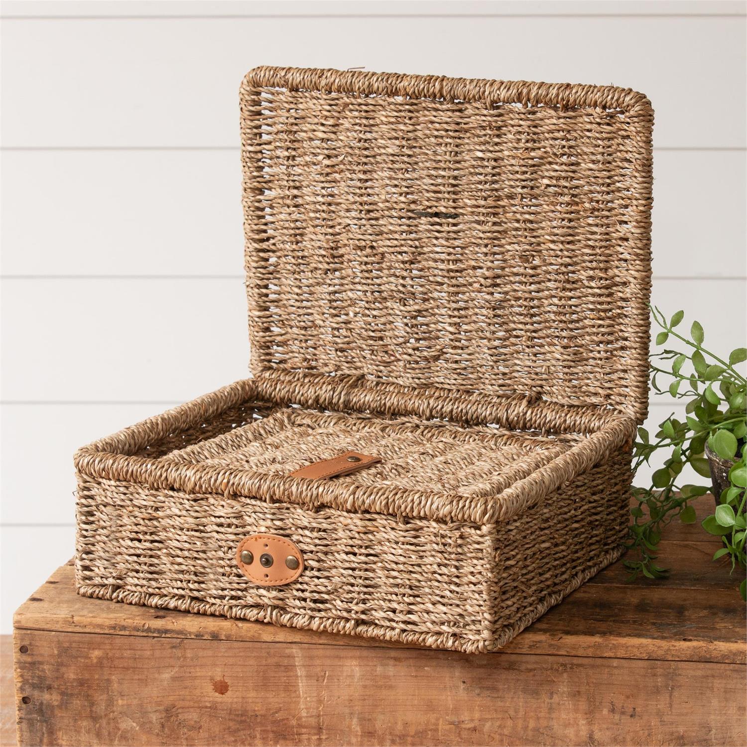 Set of two decorative woven boxes from Simple Treasures by Audrey's Home & Gift, featuring natural fiber textures and stylish design.