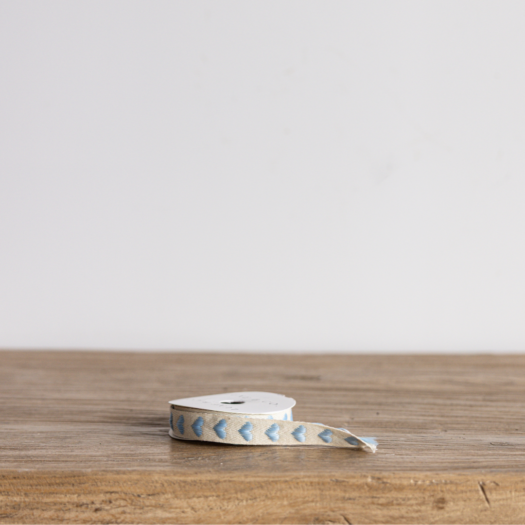 Soft Sky Blue Hearts Woven Ribbon | By Luxe B Co. 
