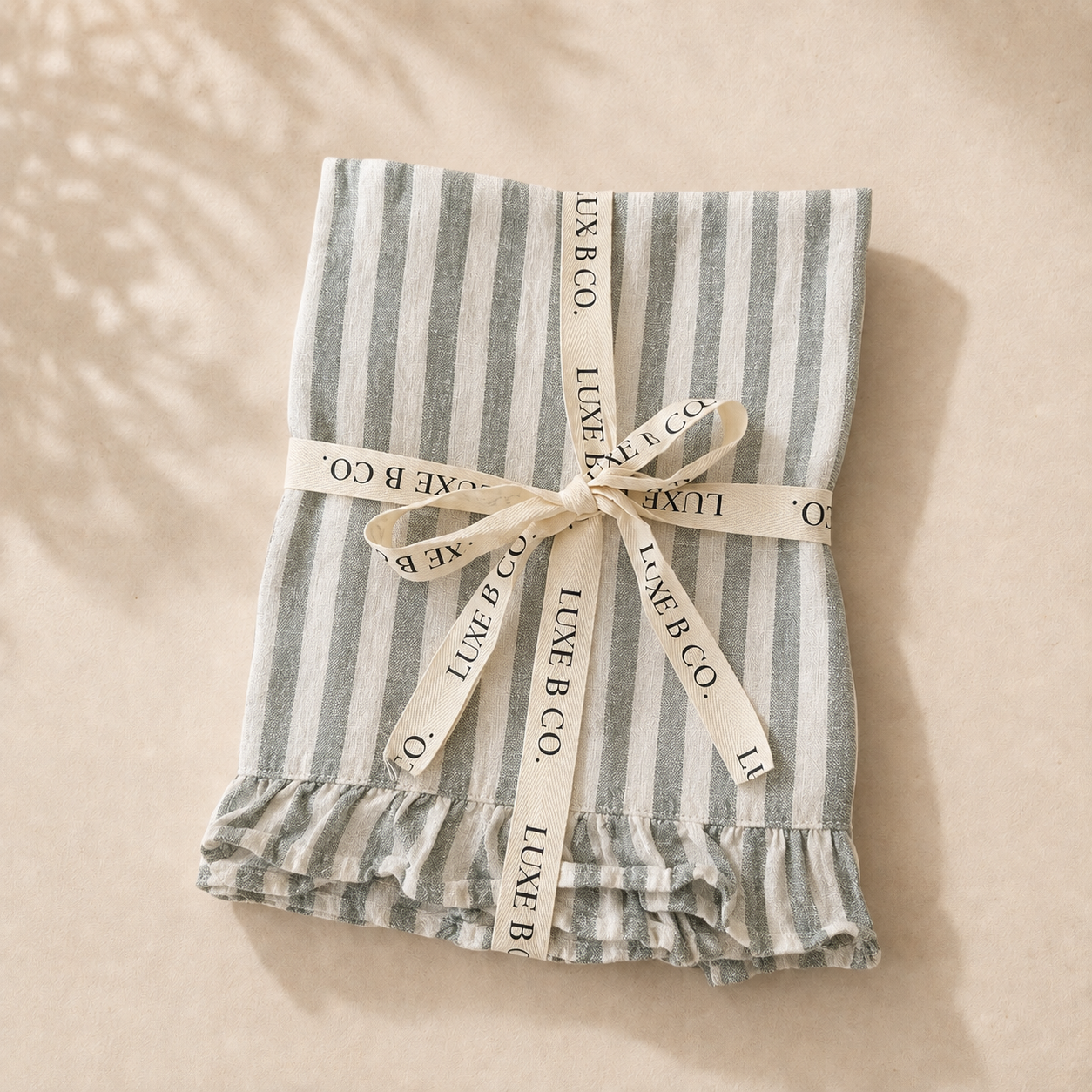 Soft Green Linen Ruffle DIsh Towel By Luxe B Co. 