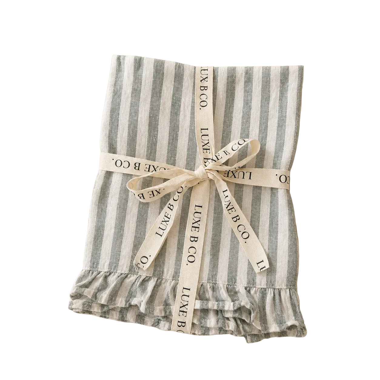 Soft Green Linen Ruffle DIsh Towel By Luxe B Co. 