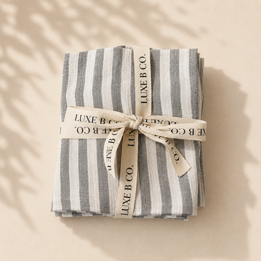 Soft Green Stripe Linen Napkin Set By Luxe B Co. 