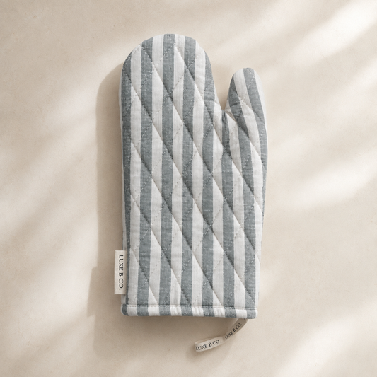 Soft Green Stripes Linen Oven Mitt By Luxe B Co. 