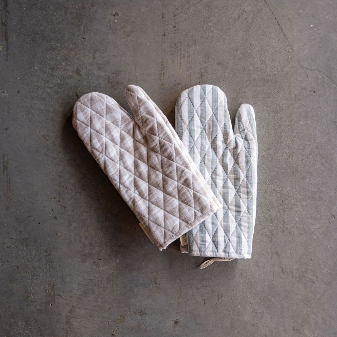 Soft Green Stripes Linen Oven Mitt | By Luxe B Co. 