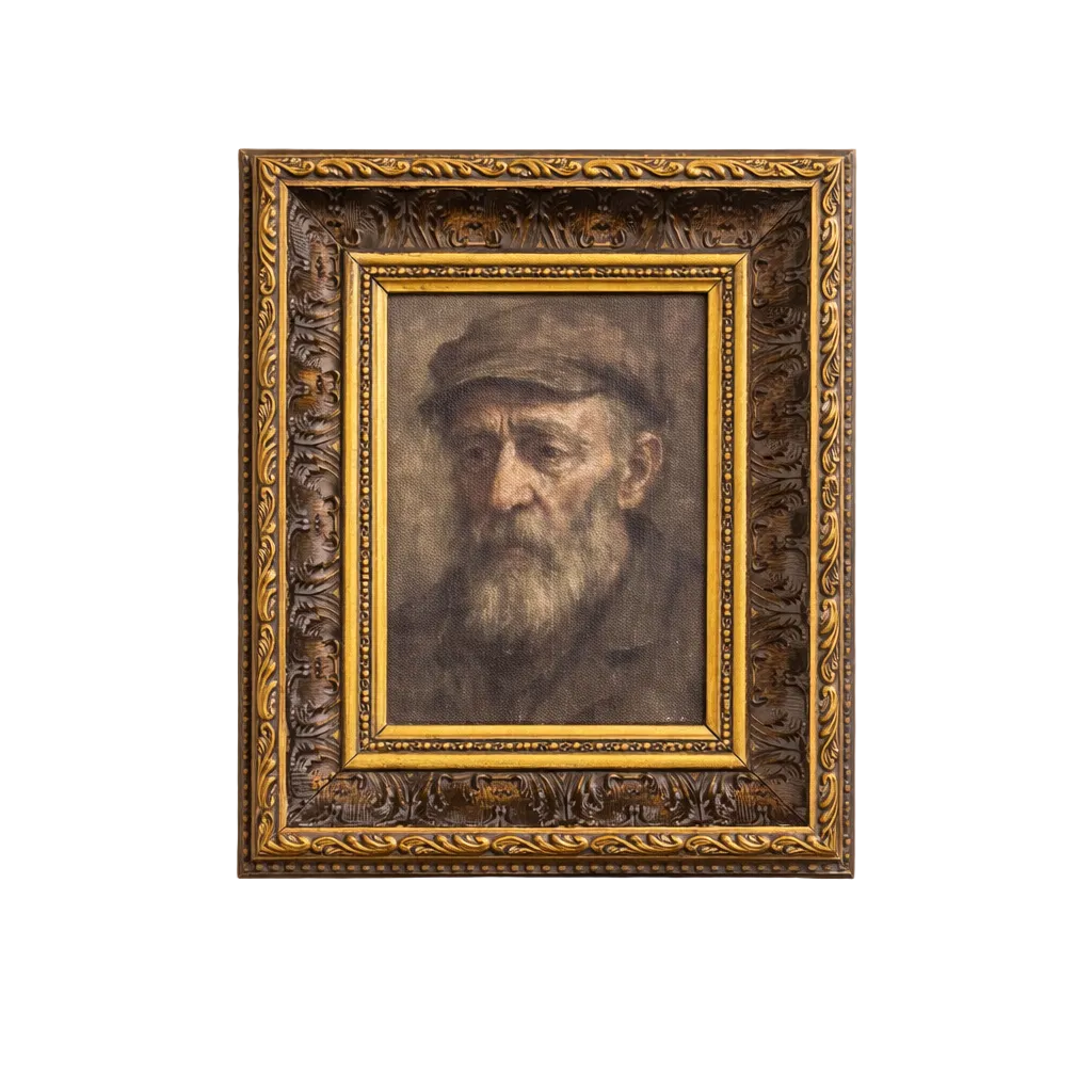 Somber Man | Antique Inspired Gold Leaf Crowned Framed Art  By Luxe B Co. 