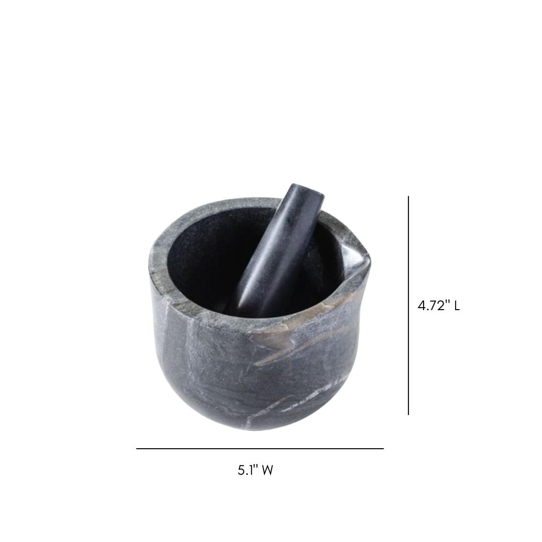 Black Marble Mortar With Wood Pestle | By Luxe B Co.