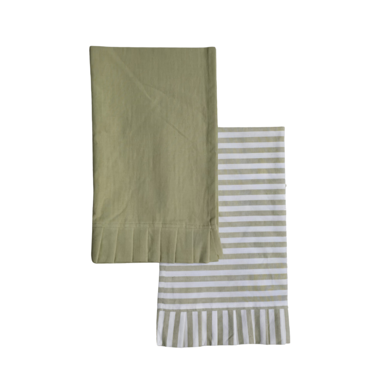 Sage Green & White Stripes Ruffle Kitchen Dish Towel - Luxe B Co