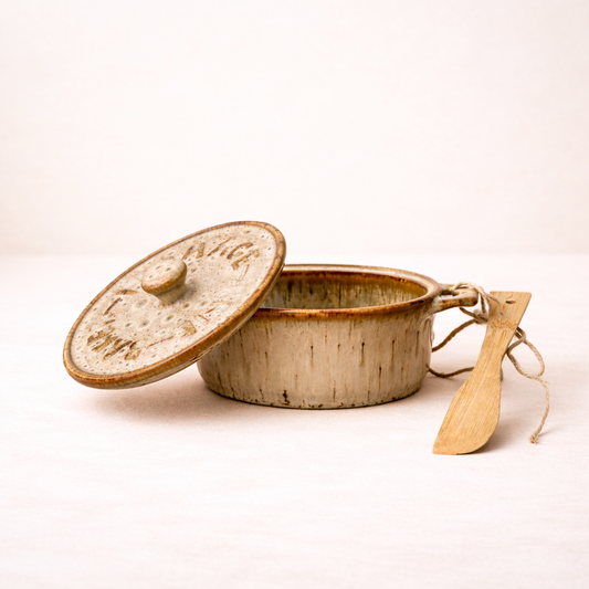 Stoneware Brie Baker & Bamboo Spreader Set of 2 | By Luxe B Co. 