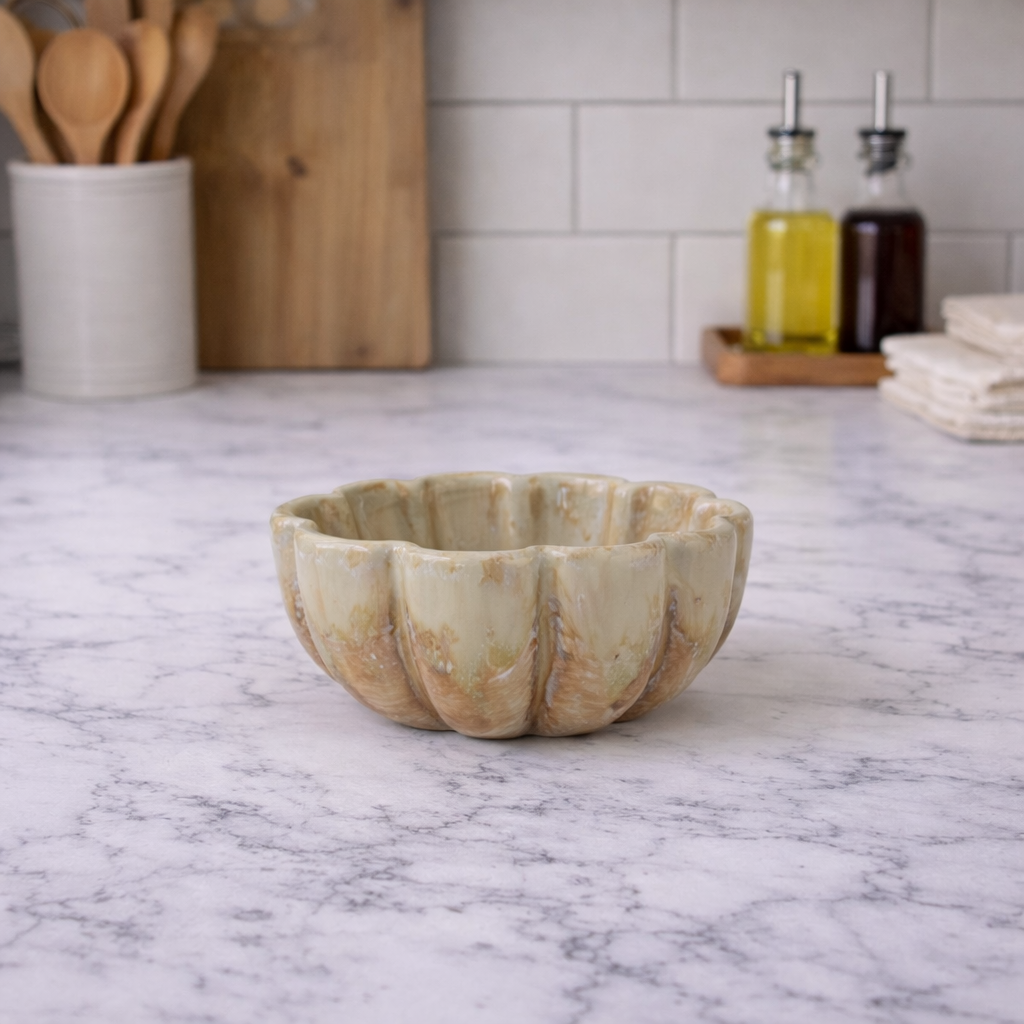 Stoneware Brown Fluted Scalloped Bowl | By Luxe B Co. 
