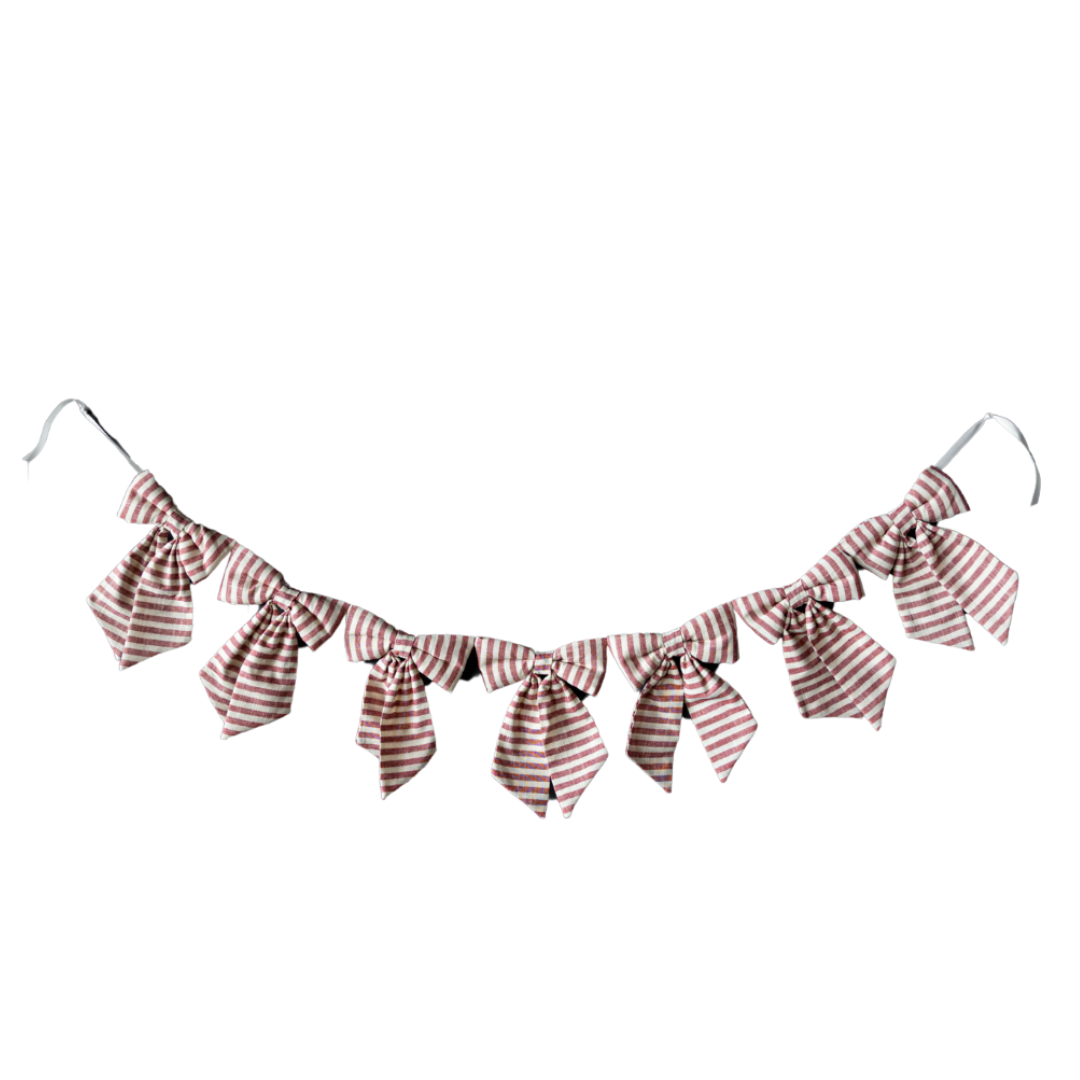 Striped Cranberry Red Bow Garland  | By Luxe B Co.