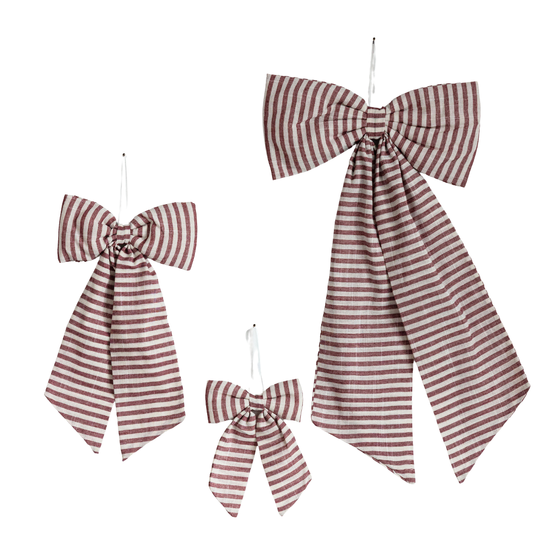 Striped Cranberry Red Fabric Bows | By Luxe B Co.