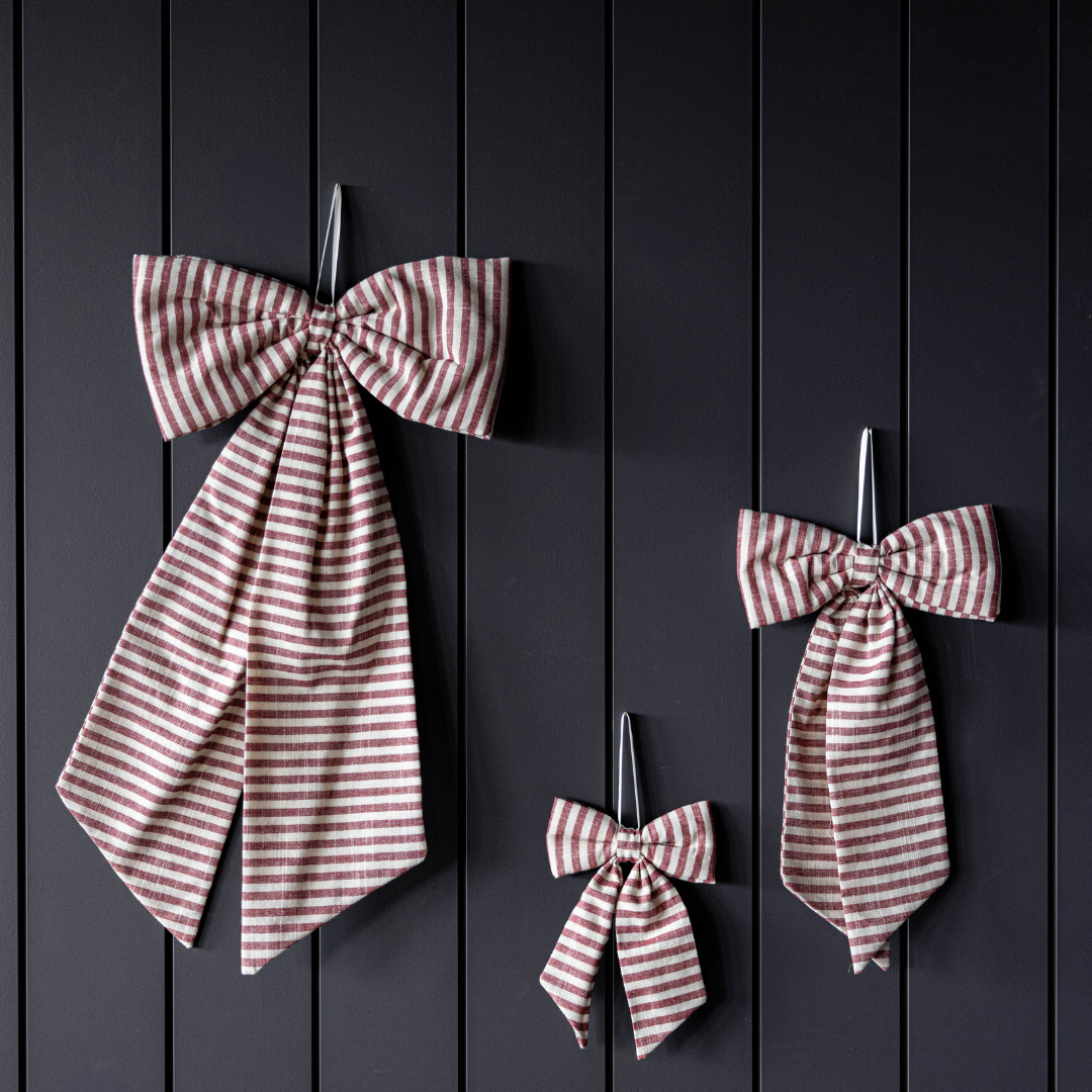 Striped Cranberry Red Fabric Bows - Luxe B Co