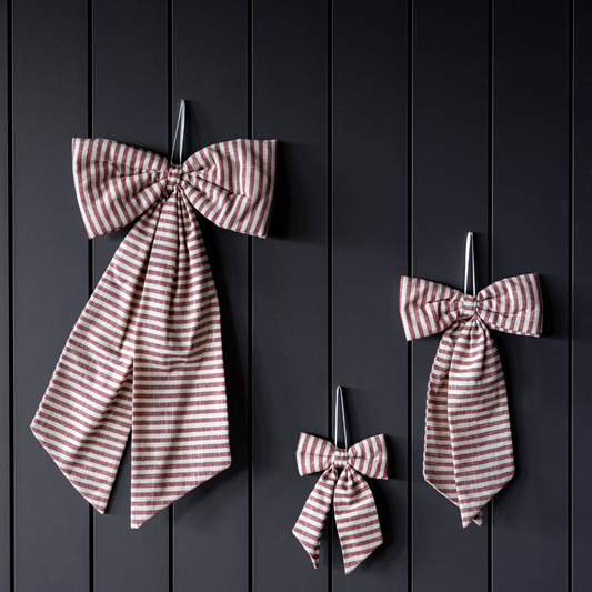 Striped Cranberry Red Fabric Bows - Luxe B Co