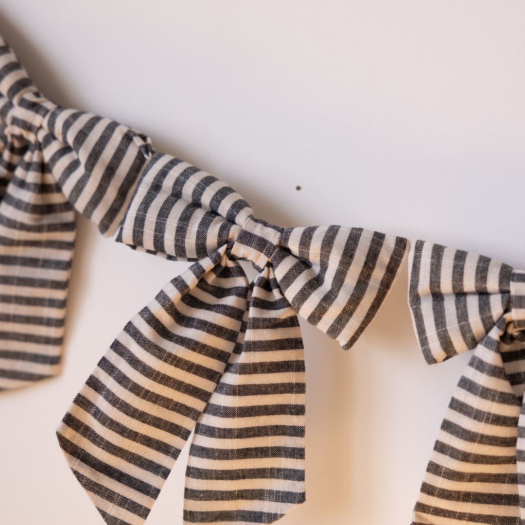 Striped Dark Charcoal Bow Garland | By Luxe B Co.
