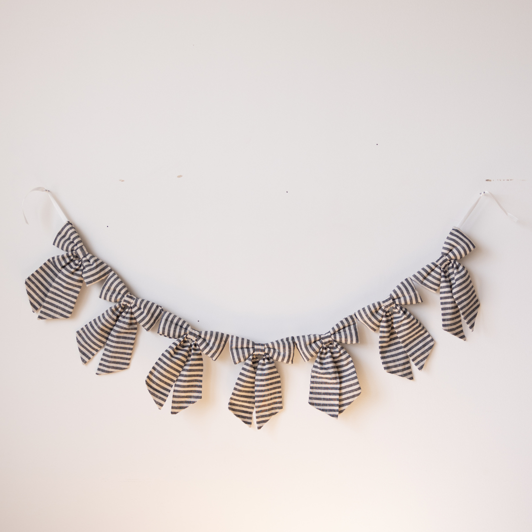 Striped Dark Charcoal Bow Garland | By Luxe B Co.