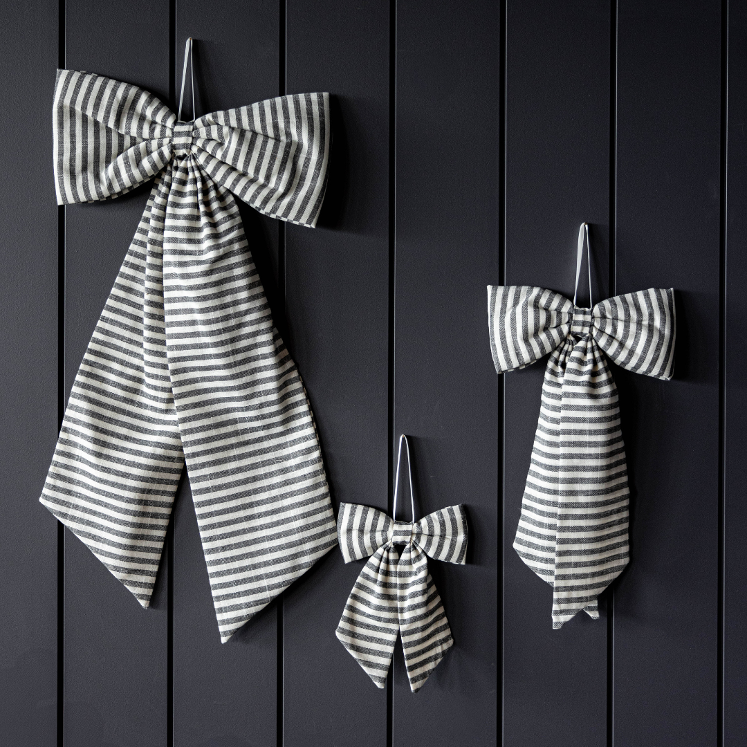 Striped Dark Charcoal Fabric Bows | By Luxe B Co.