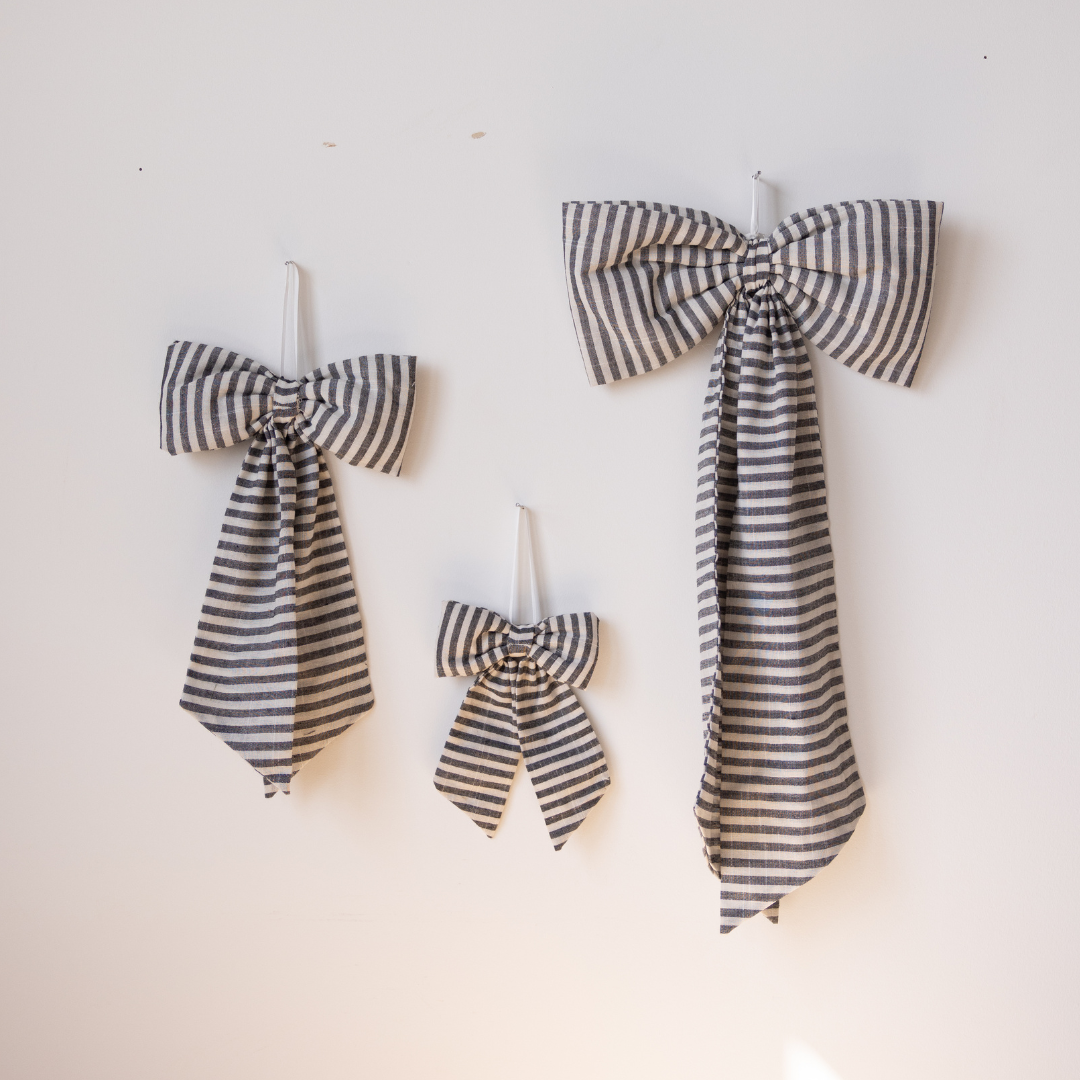 Striped Dark Charcoal Fabric Bows | By Luxe B Co.