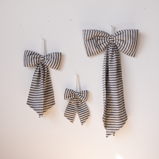 Striped Dark Charcoal Fabric Bows | By Luxe B Co.
