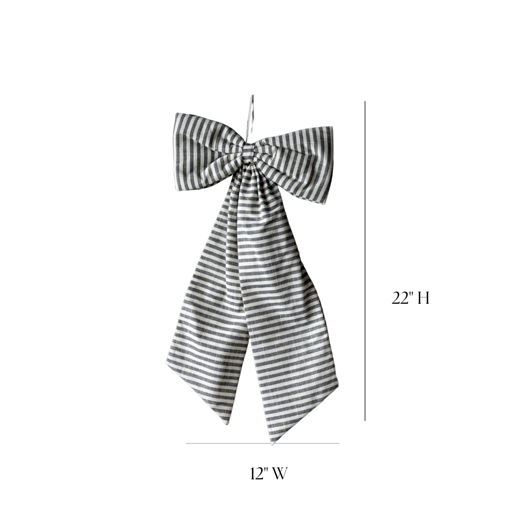 Striped Dark Charcoal Fabric Bows | By Luxe B Co.