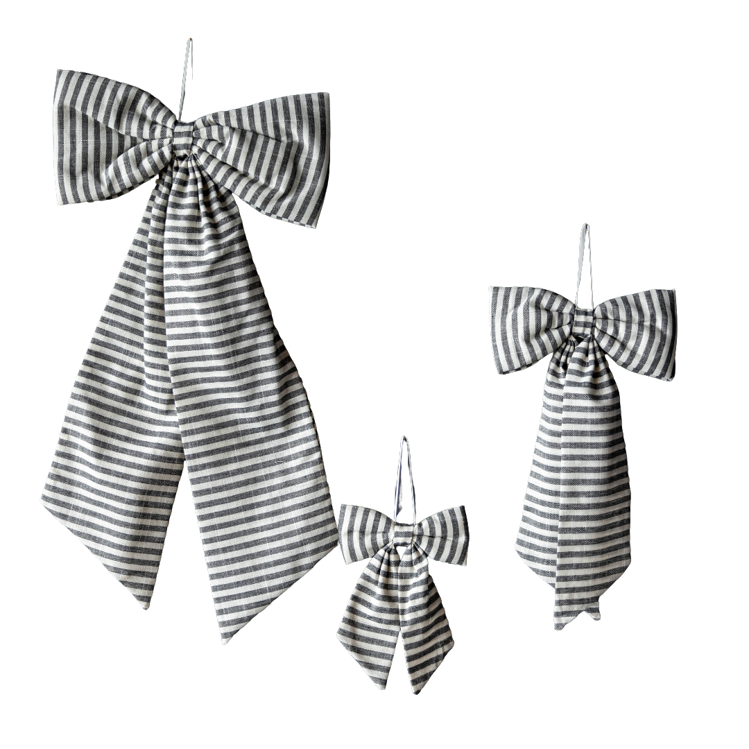 Striped Dark Charcoal Fabric Bows | By Luxe B Co.