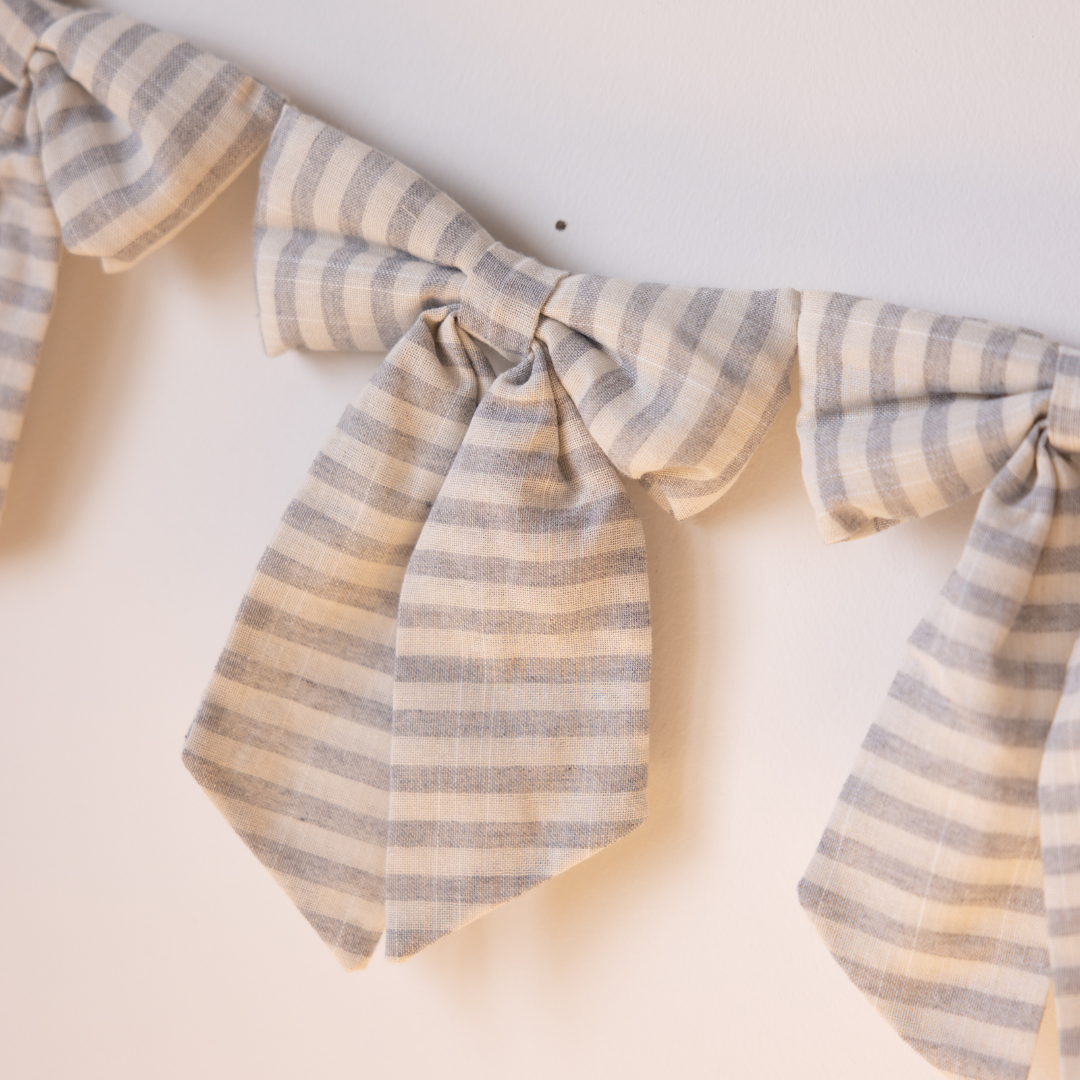 Striped Grey Blue Bow Garland  | By Luxe B Co.