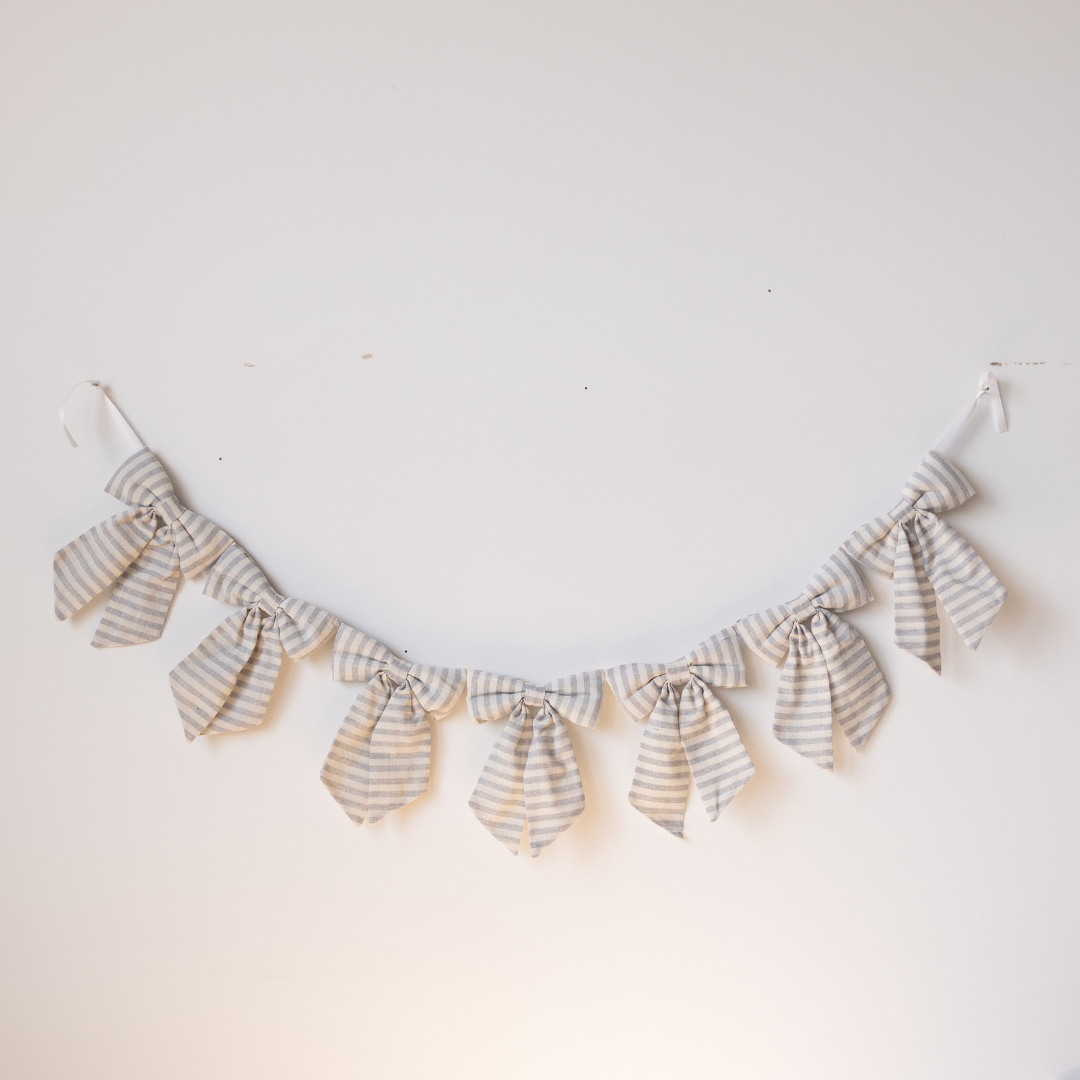 Striped Grey Blue Bow Garland  | By Luxe B Co.