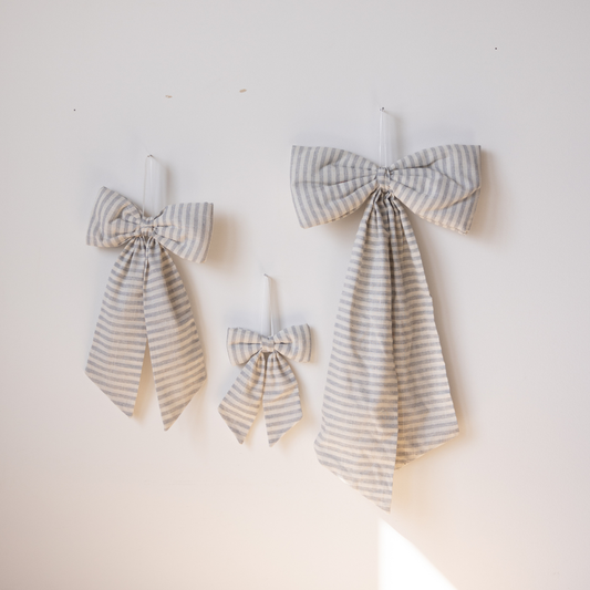 Striped Grey Blue Fabric Bows | By Luxe B Co.