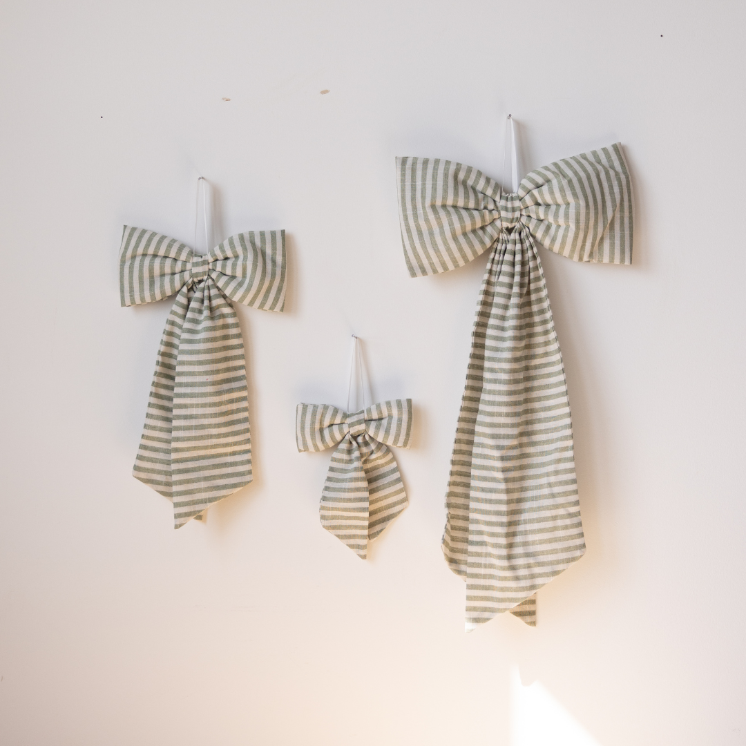 Striped Light Green Fabric Bows | By Luxe B Co.