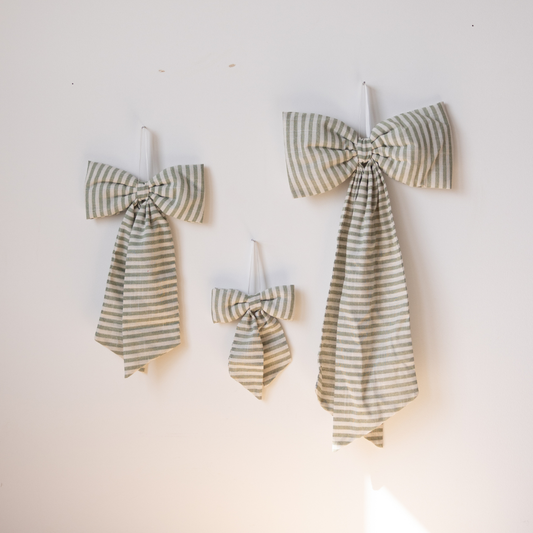 Striped Light Green Fabric Bows | By Luxe B Co.
