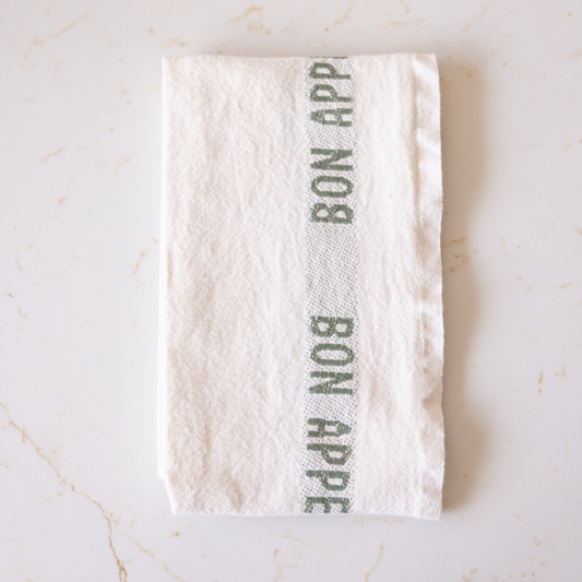 Tea Towel, Bon Appetit White Kaki | By Luxe B Co.