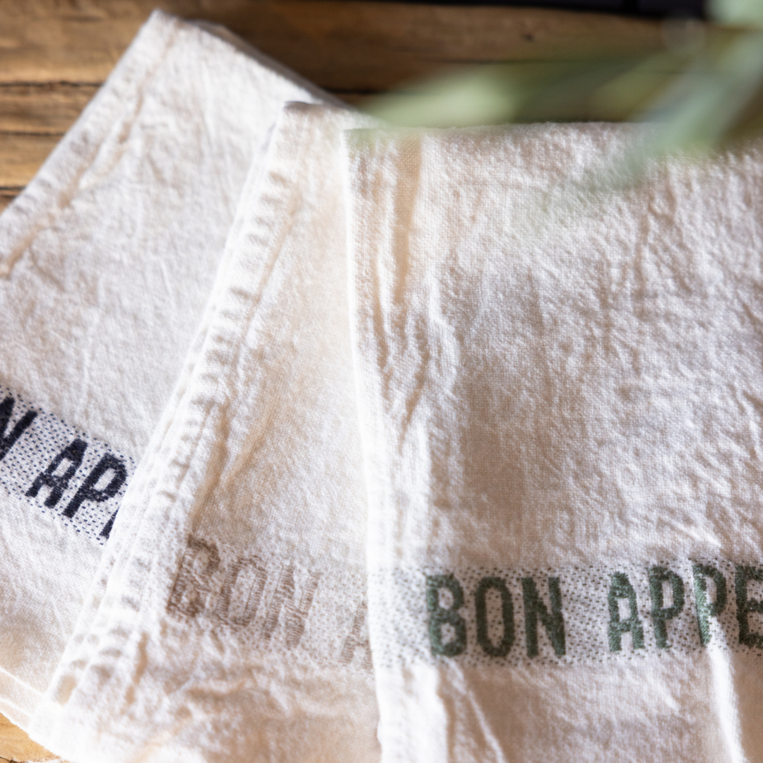 Tea Towel, Bon Appetit White Kaki | By Luxe B Co.